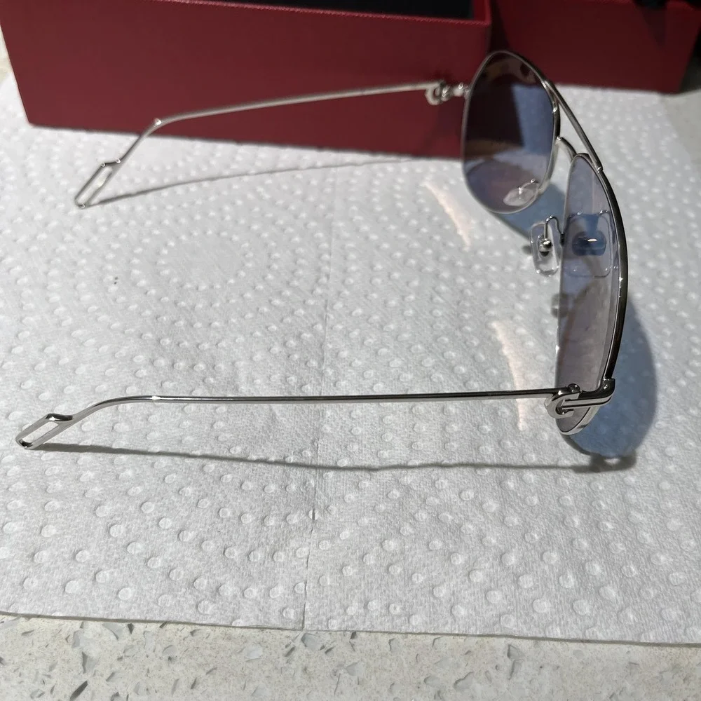 Cartier Sunglasses Mens Silver Blue Aviator Metal CT0110S 006 Made In France